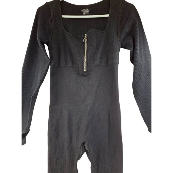 Unbranded Women's Long Sleeve Jumpsuit Rib Knit Zipper Front Black Size XL - Picture 4 of 7
